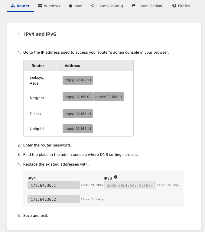 DNS resolver setup instructions in Zero Trust