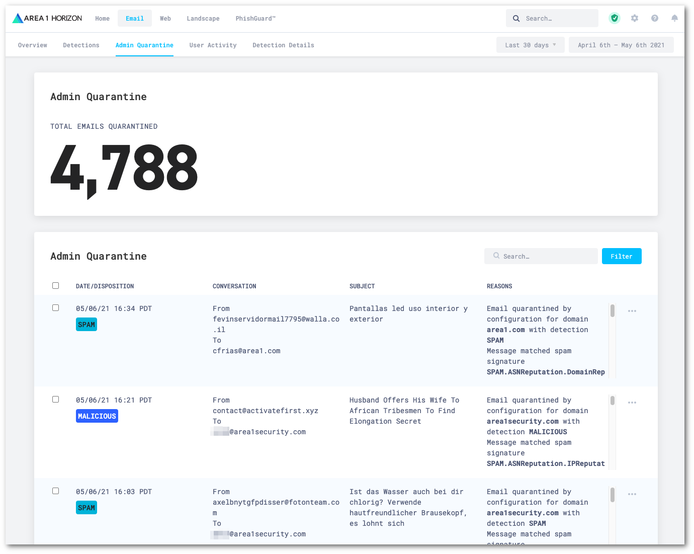 Manage admin quarantines